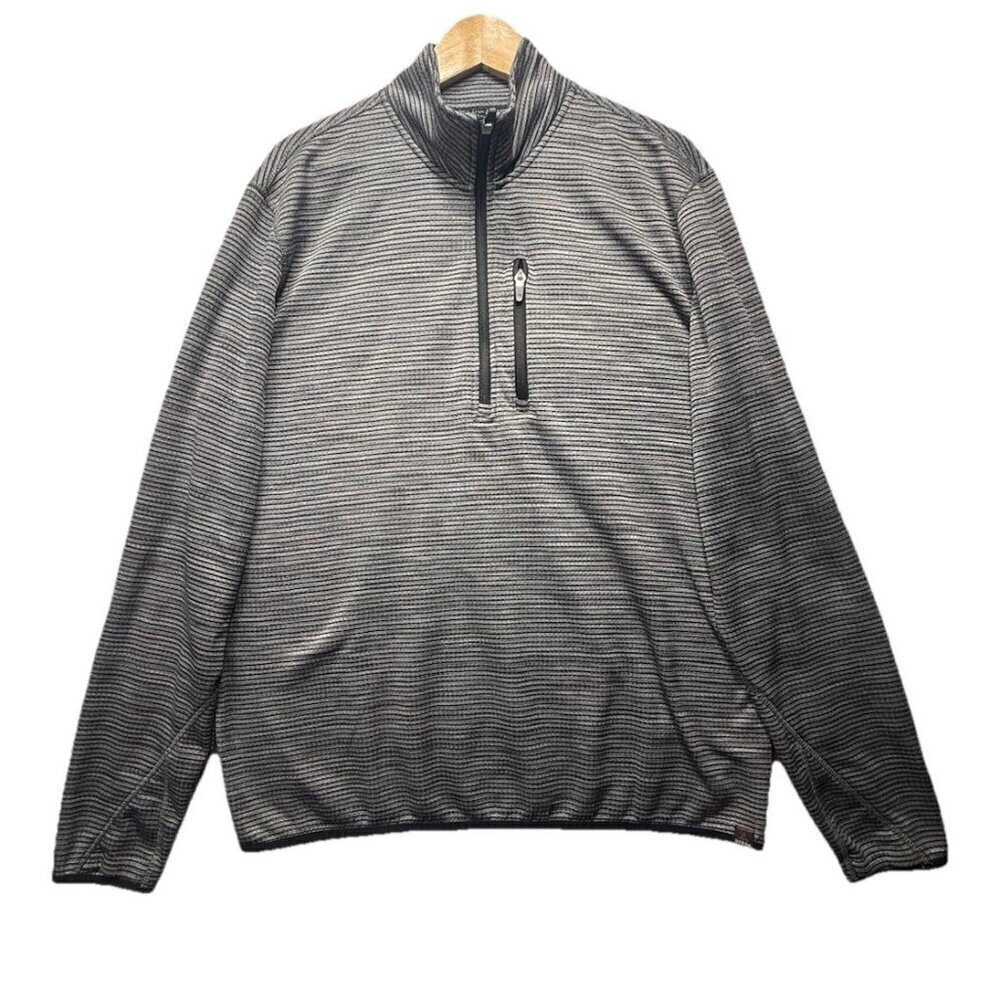 PrAna Gatten 1/4 Zip Pullover Men's Sz XL Charcoal Gray Striped Chest Pocket